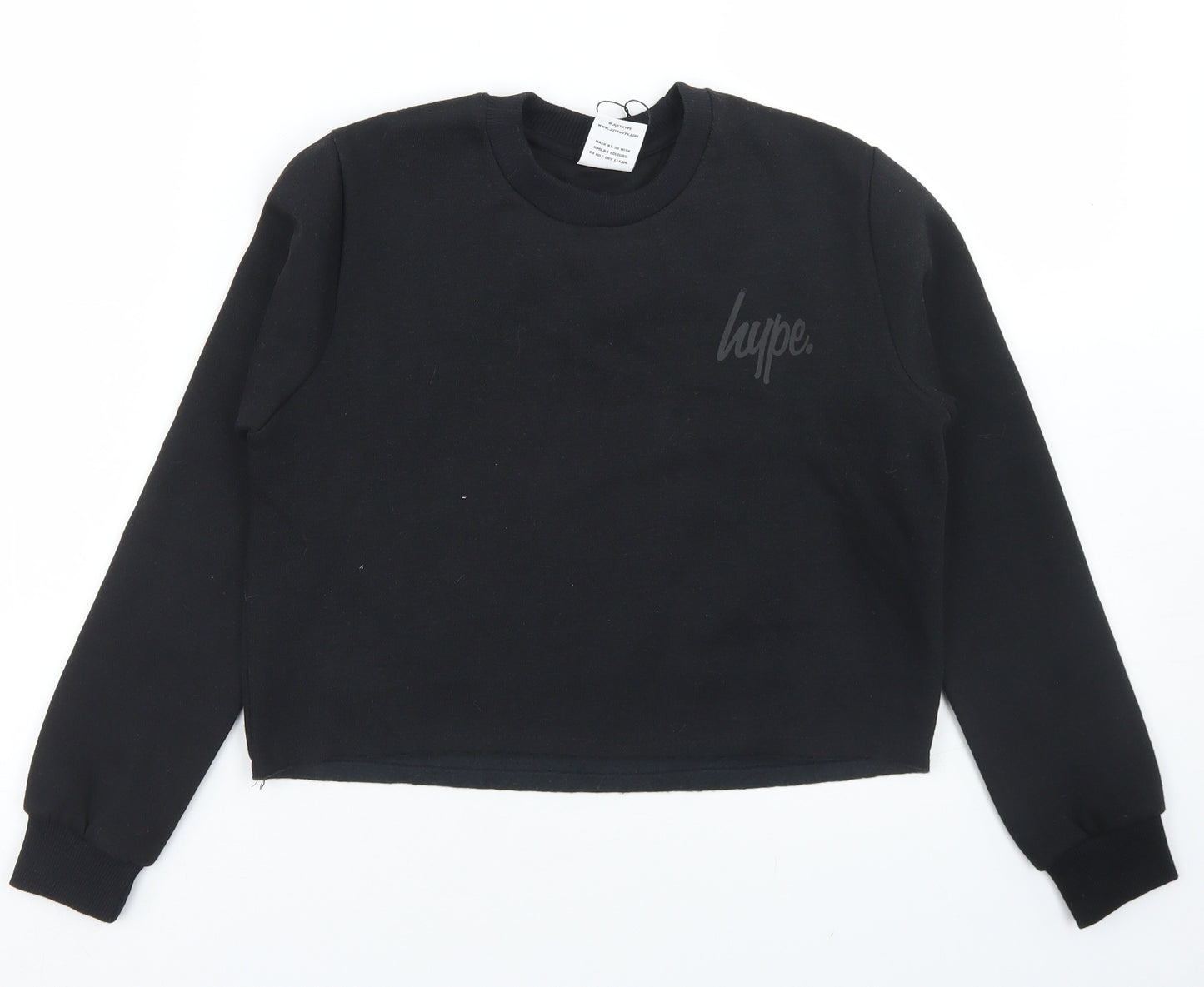 Hype Girls Black  Cotton Pullover Sweatshirt Size 11-12 Years   - Cropped