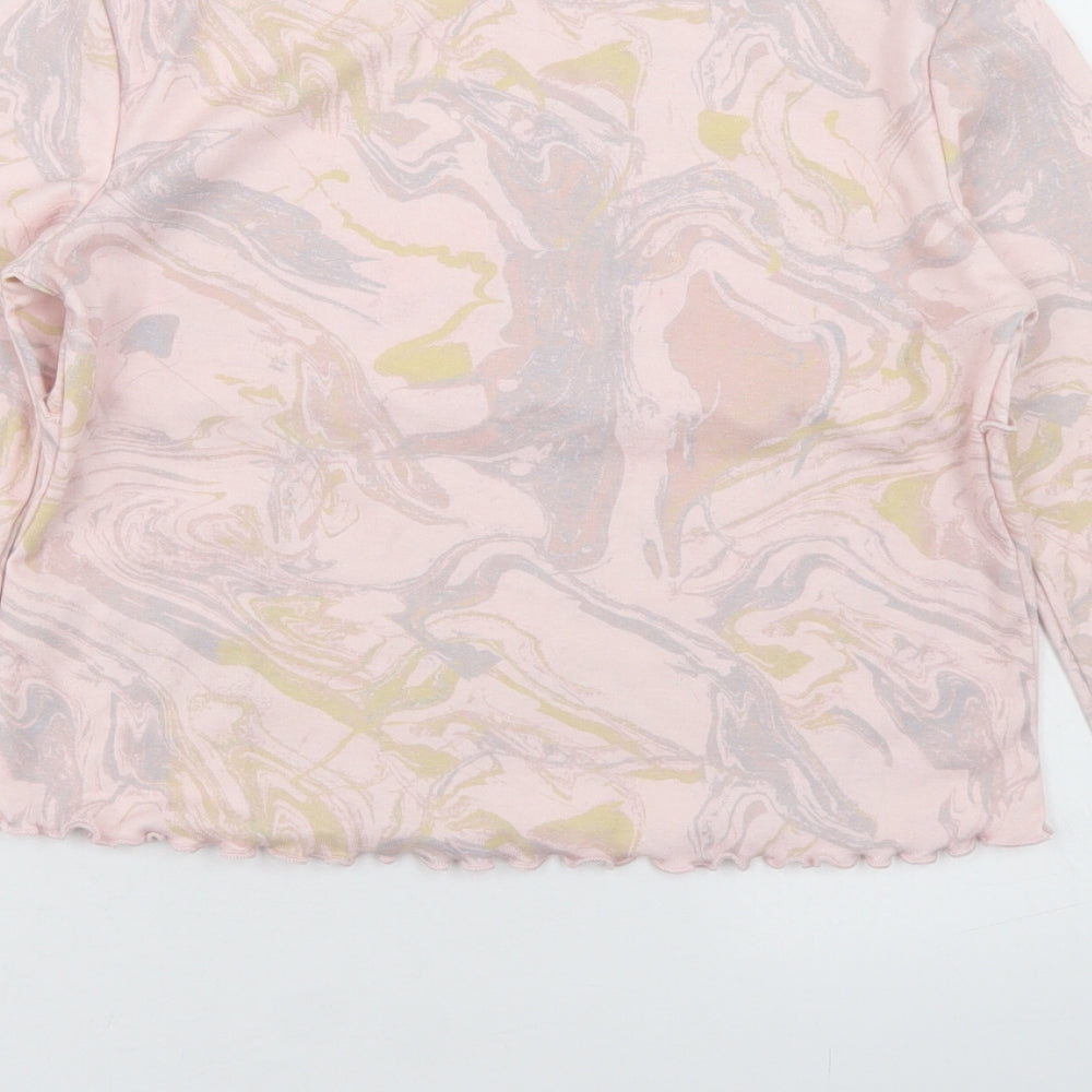 River Island Girls Pink  Cotton Cropped T-Shirt Size 11-12 Years Mock Neck  - Tie Dye, Lettuce Edging