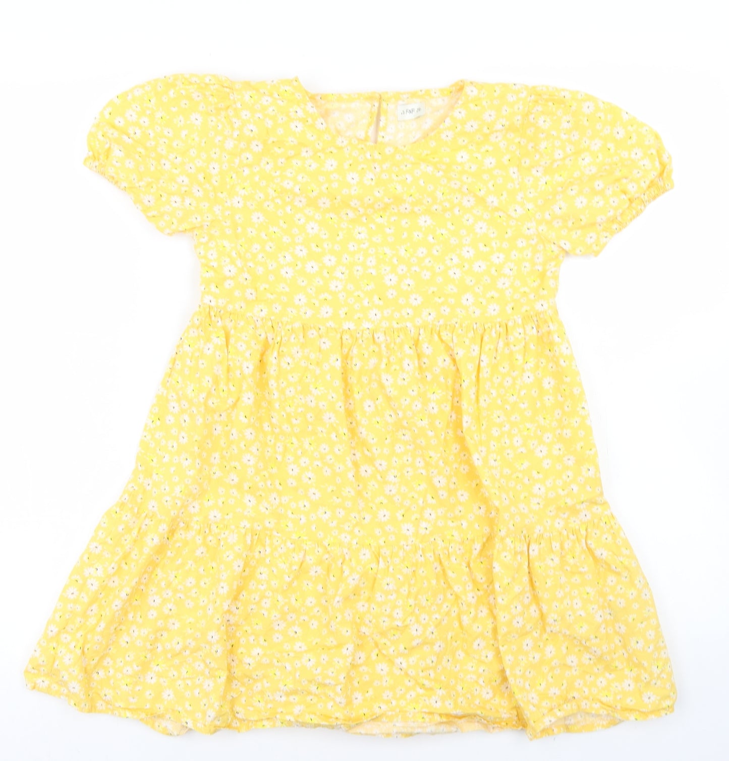 F&F Girls Yellow Floral Cotton Fit & Flare  Size 9-10 Years  Collared Button - Smock Dress