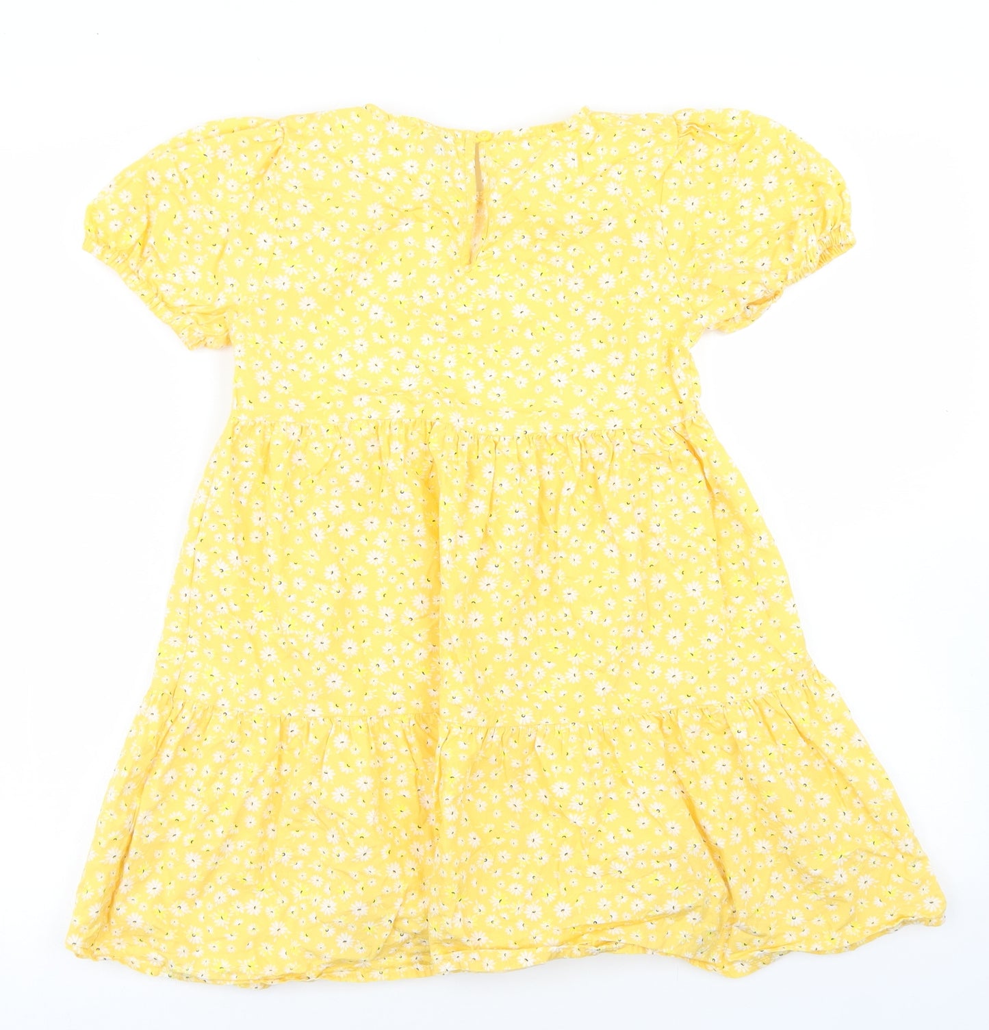 F&F Girls Yellow Floral Cotton Fit & Flare  Size 9-10 Years  Collared Button - Smock Dress
