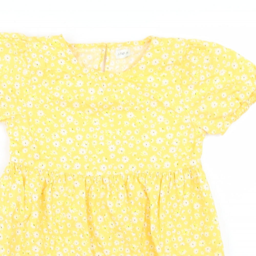 F&F Girls Yellow Floral Cotton Fit & Flare  Size 9-10 Years  Collared Button - Smock Dress