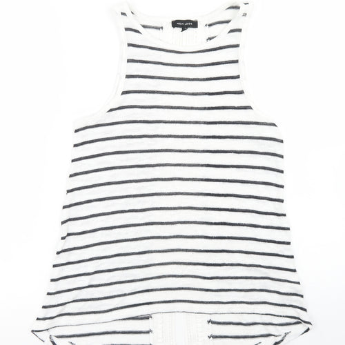 New Look Womens White Striped Viscose Basic Tank Size 8 Round Neck - Open back