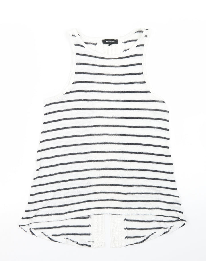 New Look Womens White Striped Viscose Basic Tank Size 8 Round Neck - Open back
