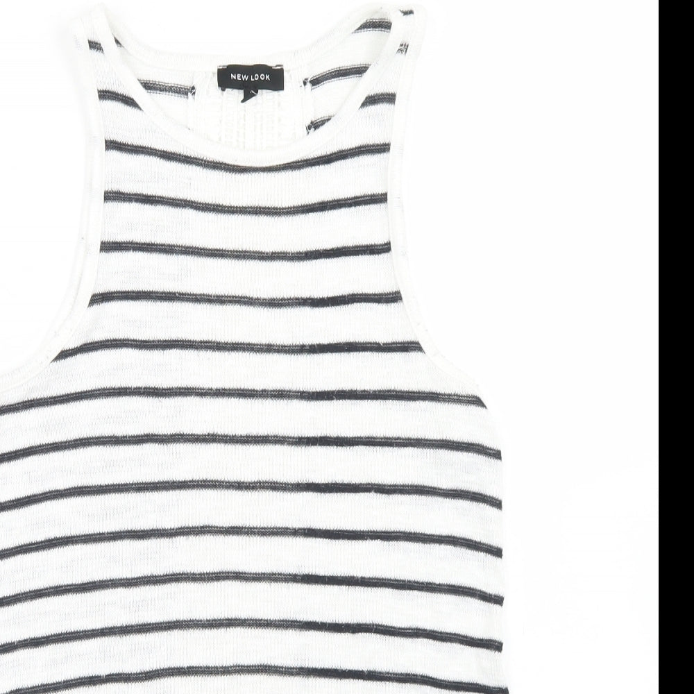 New Look Womens White Striped Viscose Basic Tank Size 8 Round Neck - Open back