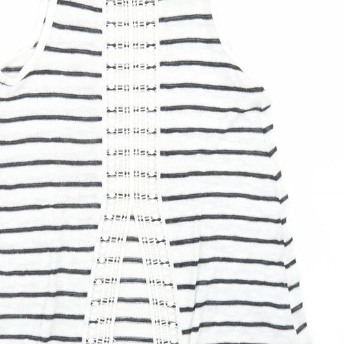 New Look Womens White Striped Viscose Basic Tank Size 8 Round Neck - Open back