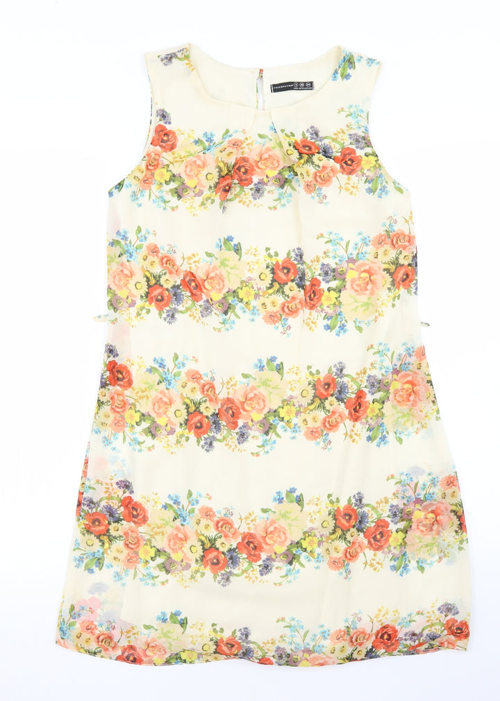 Atmosphere Womens Beige Floral Polyester A-Line  Size 8  Round Neck Button