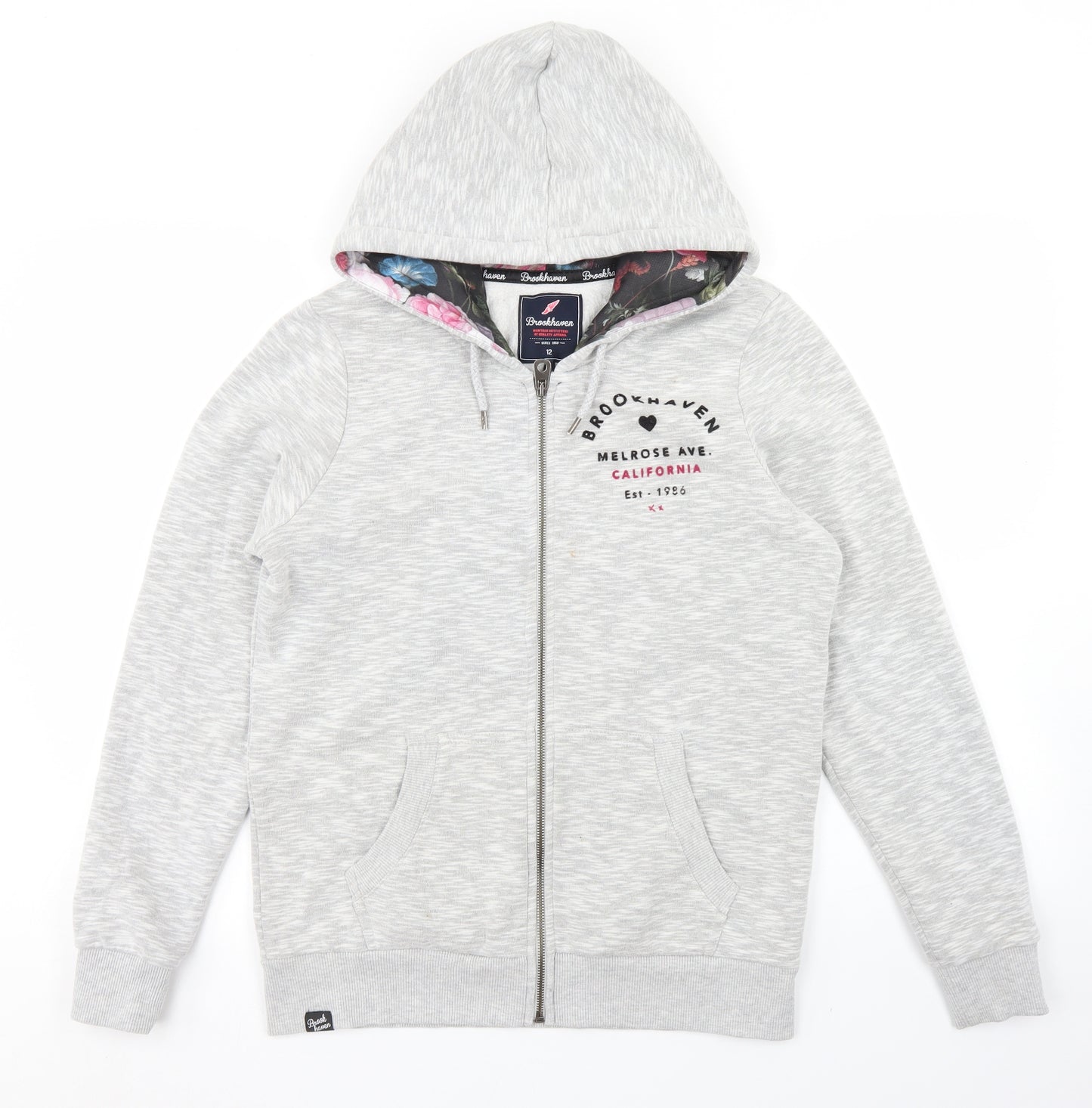 Brookhaven Womens Grey  Cotton Full Zip Hoodie Size 12  Zip