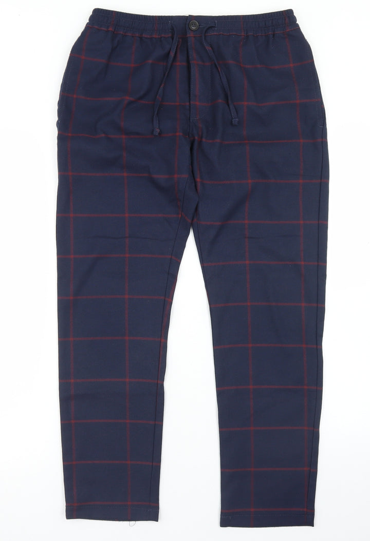 Topman Womens Blue Plaid Polyester Trousers  Size 32 in L32 in Regular Drawstring