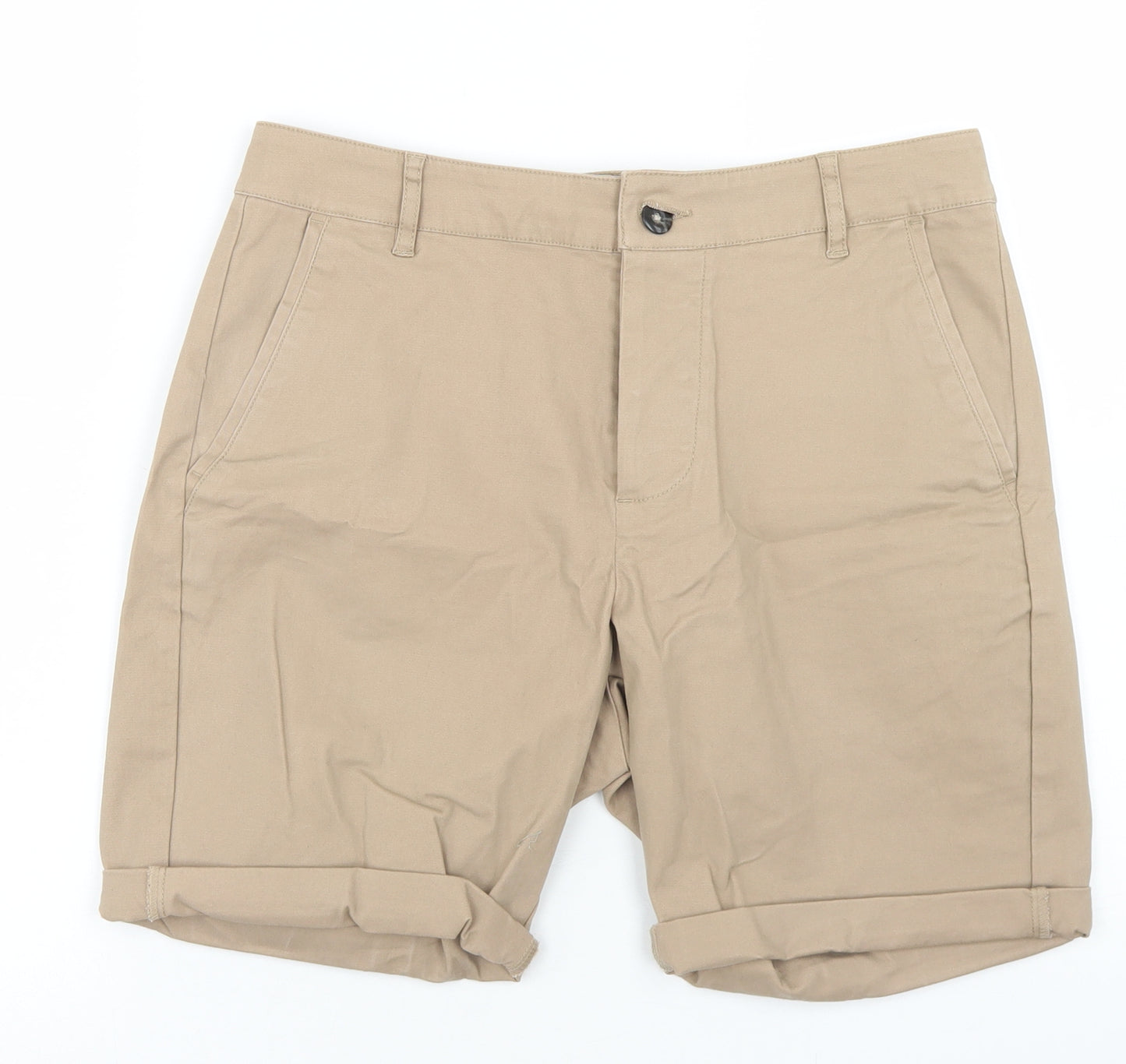 ASOS Mens Brown  Cotton Chino Shorts Size 30 in L8 in Regular Button
