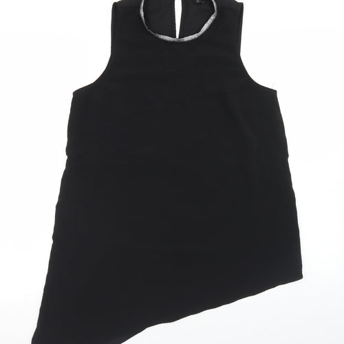 River Island Womens Black  Polyester Basic Blouse Size 10 Round Neck - Hi Low Hem