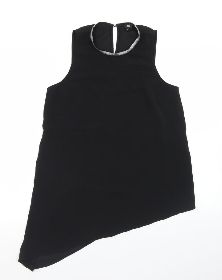 River Island Womens Black Polyester Basic Blouse Size 10 Round Neck - Hi Low Hem