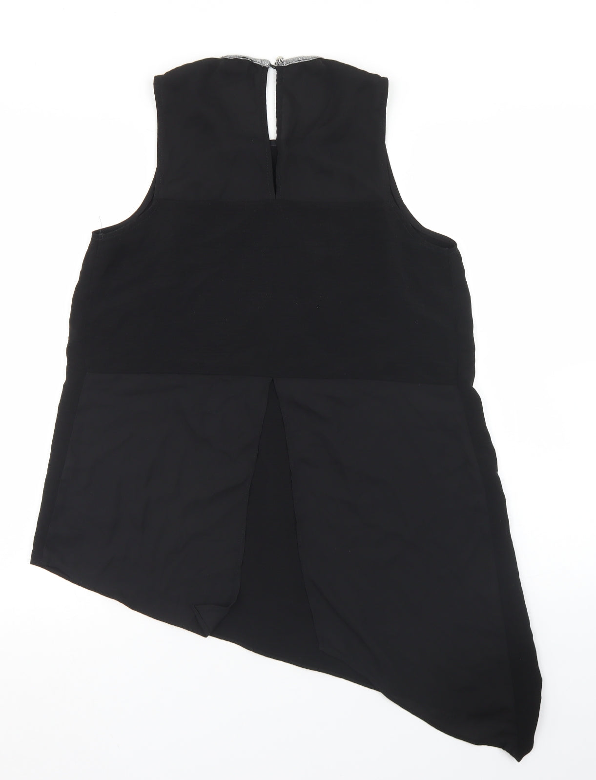 River Island Womens Black  Polyester Basic Blouse Size 10 Round Neck - Hi Low Hem