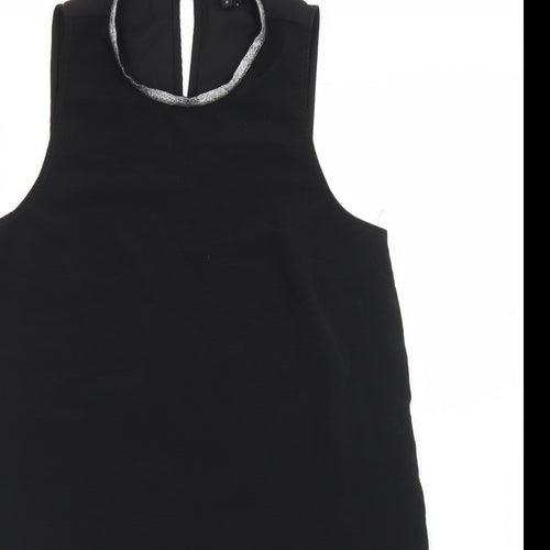 River Island Womens Black  Polyester Basic Blouse Size 10 Round Neck - Hi Low Hem