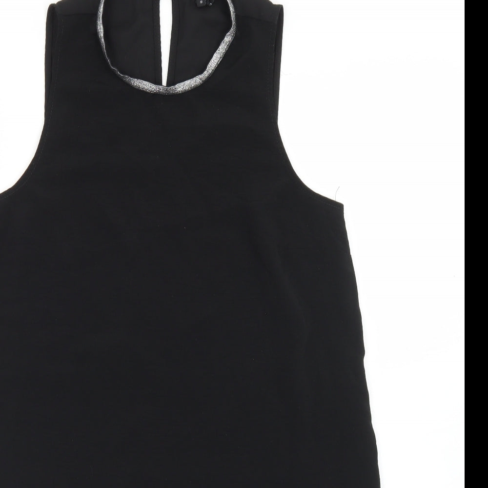 River Island Womens Black  Polyester Basic Blouse Size 10 Round Neck - Hi Low Hem