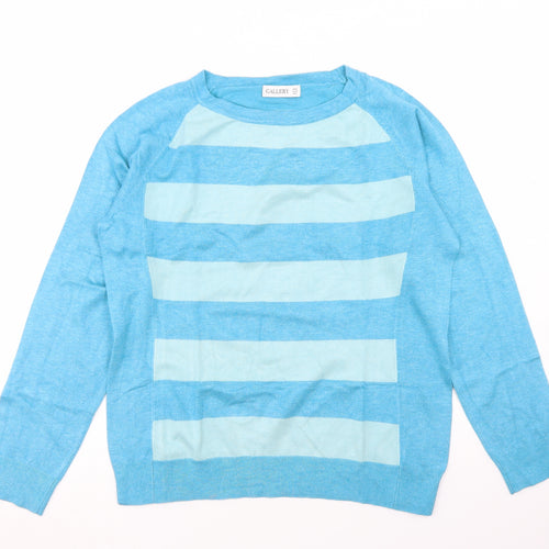 Gallery  Mens Blue Crew Neck Striped Viscose Pullover Jumper Size M
