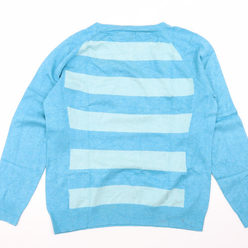 Gallery  Mens Blue Crew Neck Striped Viscose Pullover Jumper Size M