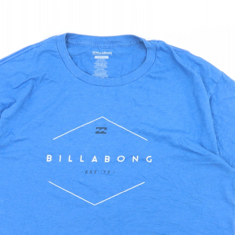 Billabong Mens Blue  Cotton  T-Shirt Size L Crew Neck