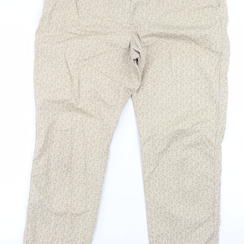Marks and Spencer Womens Beige Floral Cotton Chino Trousers Size 12 L27 in Regular Button
