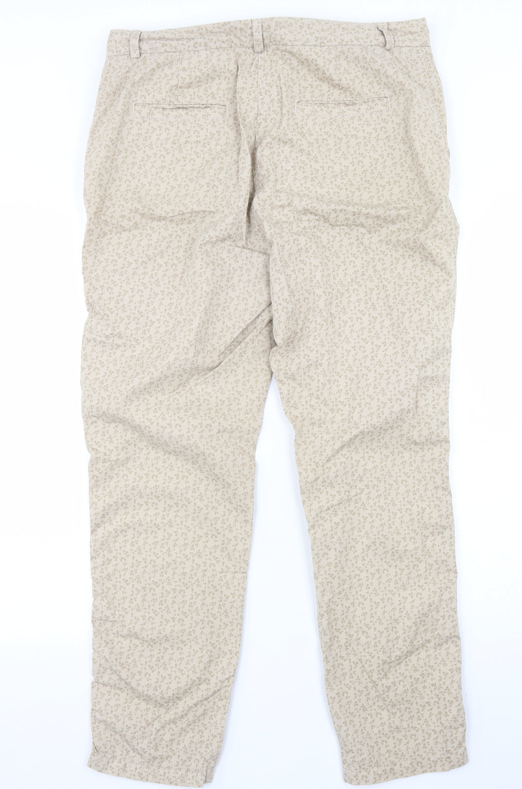Marks and Spencer Womens Beige Floral Cotton Chino Trousers Size 12 L27 in Regular Button
