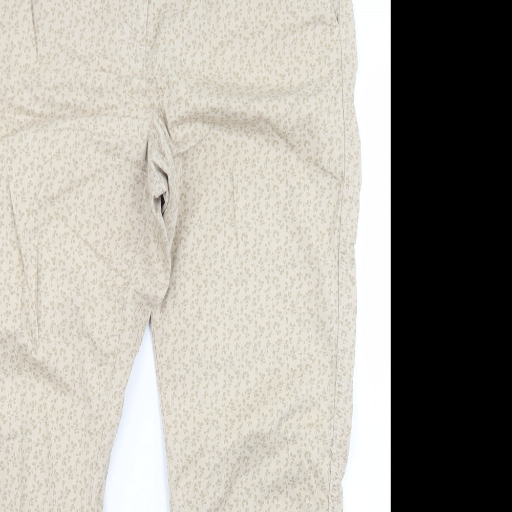 Marks and Spencer Womens Beige Floral Cotton Chino Trousers Size 12 L27 in Regular Button