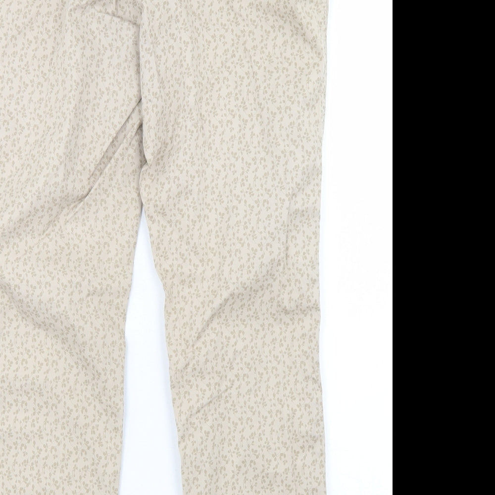 Marks and Spencer Womens Beige Floral Cotton Chino Trousers Size 12 L27 in Regular Button