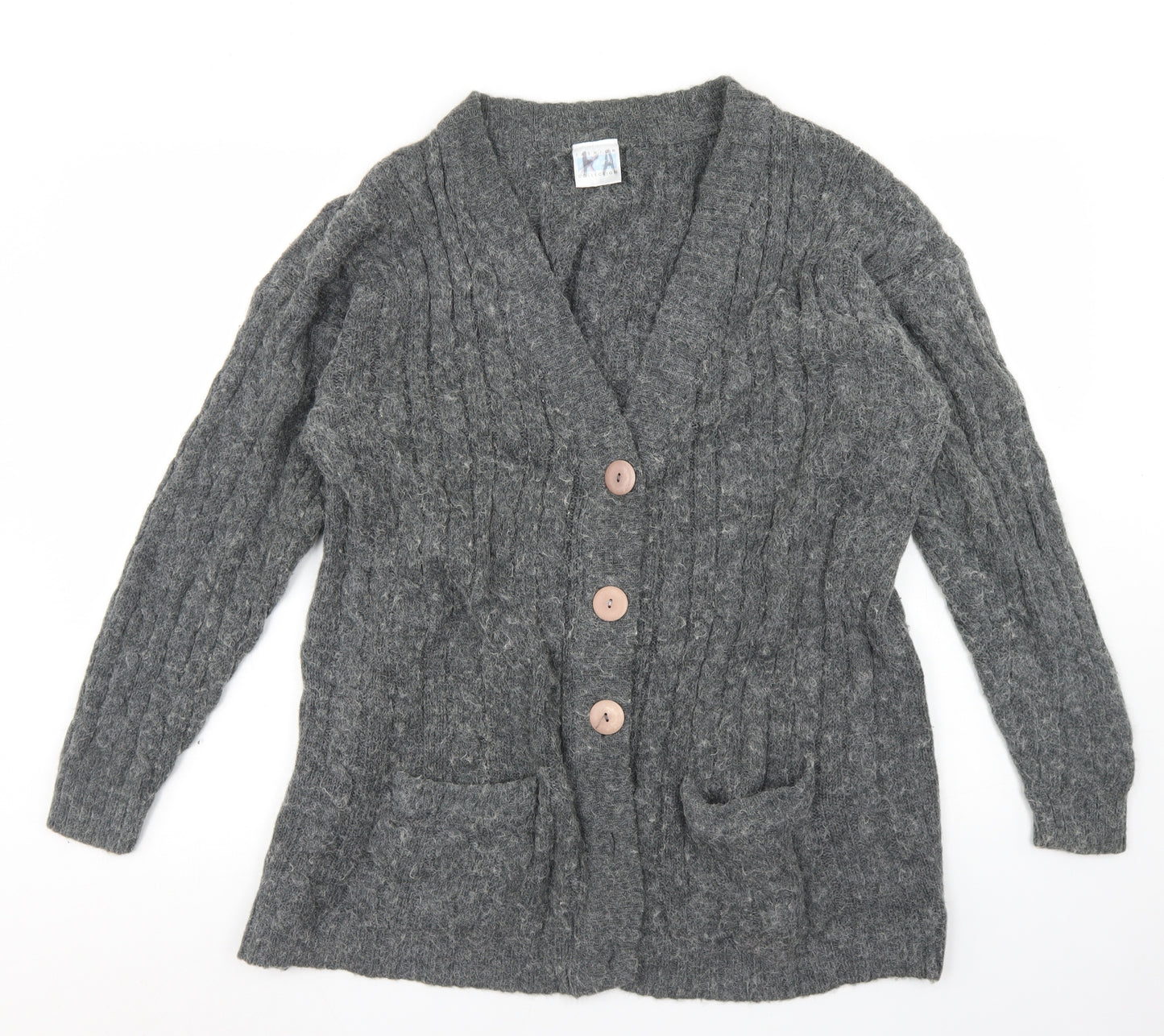 Fashion Collection Womens Grey V-Neck  Acrylic Cardigan Jumper Size 12