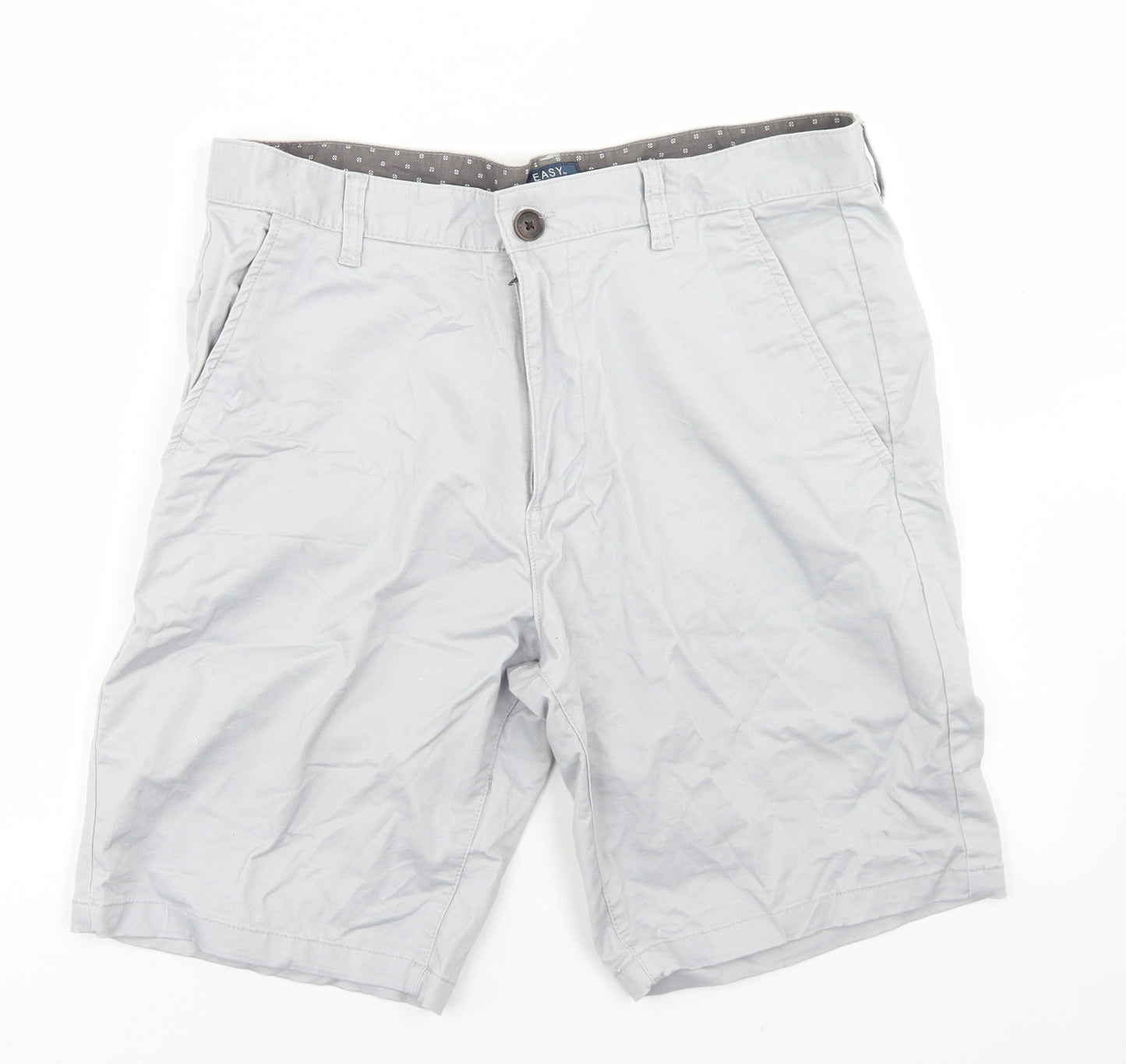 Easy Mens Grey  Cotton Chino Shorts Size 34 in L8 in Regular Button
