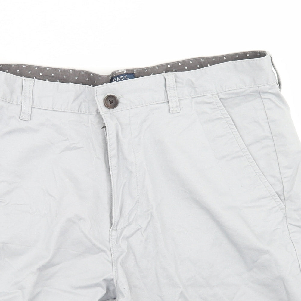 Easy Mens Grey  Cotton Chino Shorts Size 34 in L8 in Regular Button