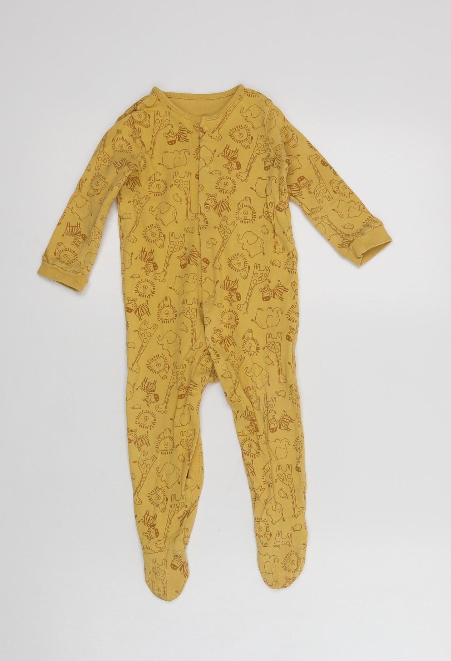 Matalan Baby Yellow Geometric Cotton Babygrow One-Piece Size 12-18 Months  Snap - Cute Animals Print