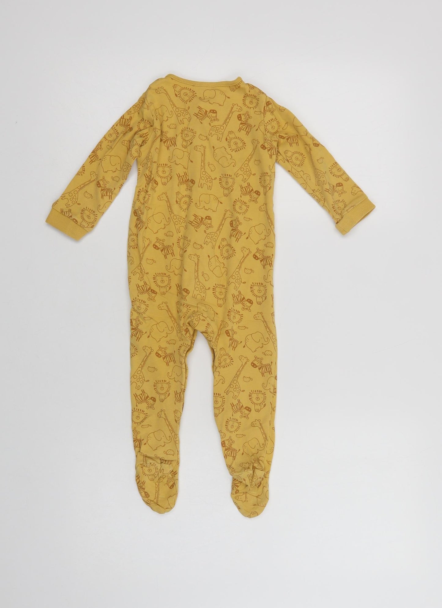 Matalan Baby Yellow Geometric Cotton Babygrow One-Piece Size 12-18 Months  Snap - Cute Animals Print