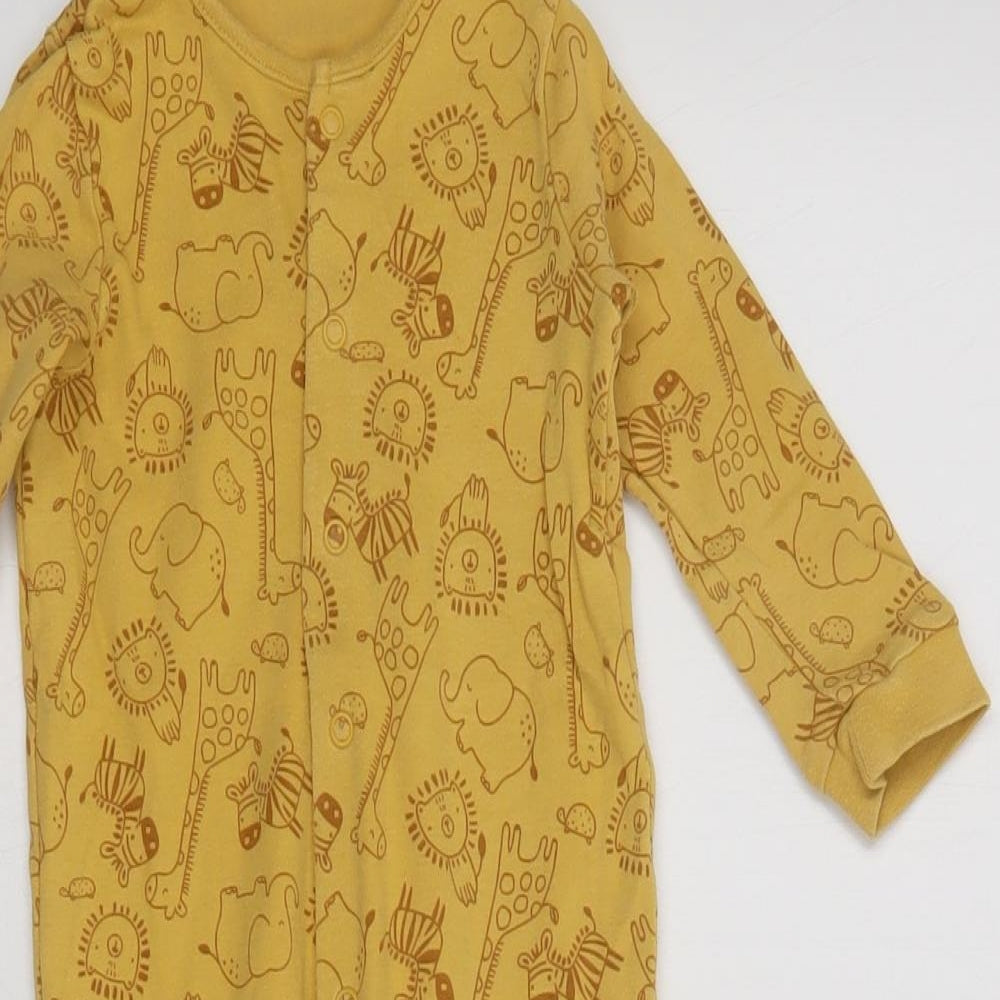 Matalan Baby Yellow Geometric Cotton Babygrow One-Piece Size 12-18 Months  Snap - Cute Animals Print