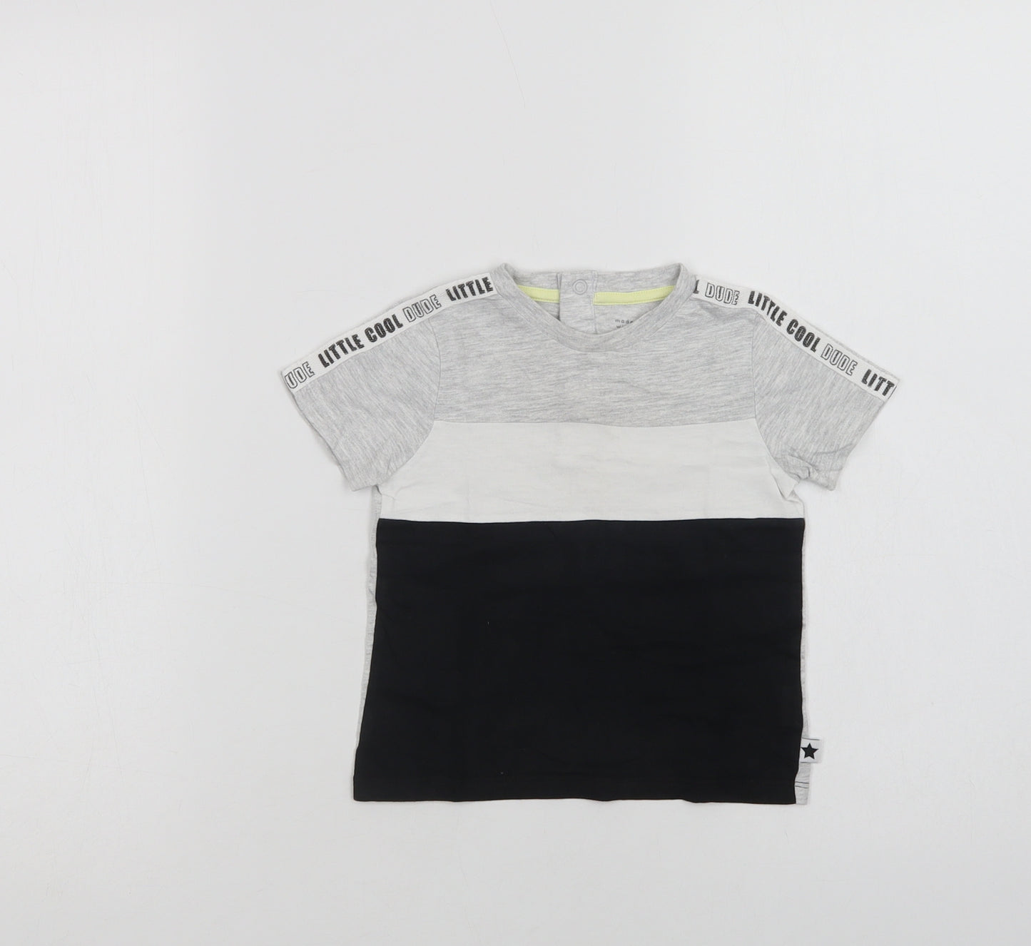 F&F Baby Grey Colourblock Cotton Basic T-Shirt Size 12-18 Months Crew Neck Snap - Little Cool Dude