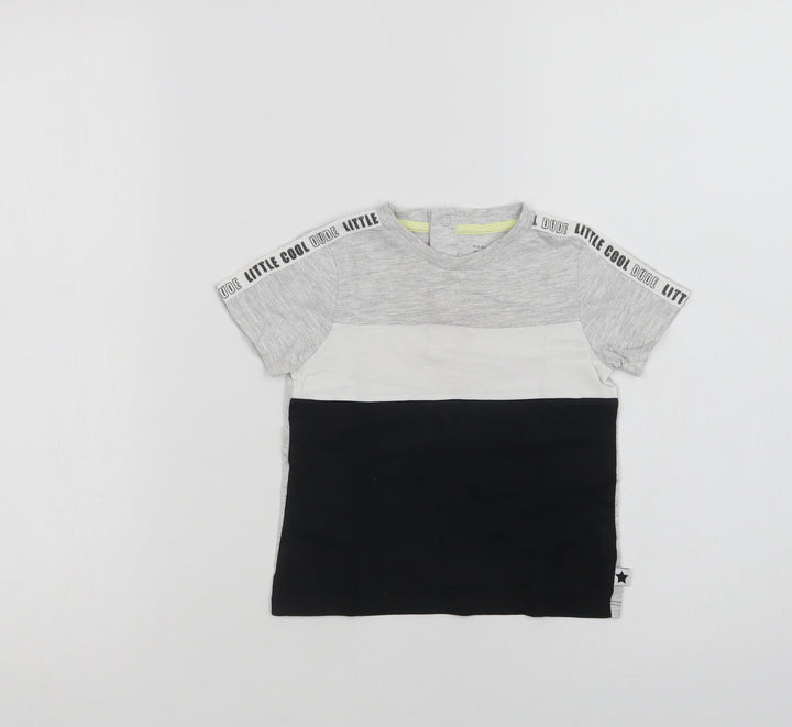 F&F Baby Grey Colourblock Cotton Basic T-Shirt Size 12-18 Months Crew Neck Snap - Little Cool Dude