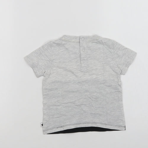 F&F Baby Grey Colourblock Cotton Basic T-Shirt Size 12-18 Months Crew Neck Snap - Little Cool Dude