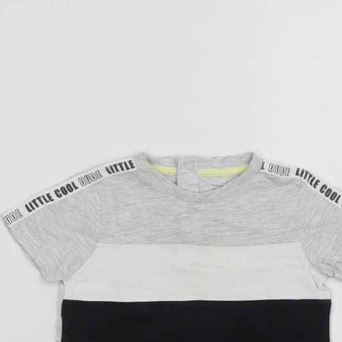 F&F Baby Grey Colourblock Cotton Basic T-Shirt Size 12-18 Months Crew Neck Snap - Little Cool Dude