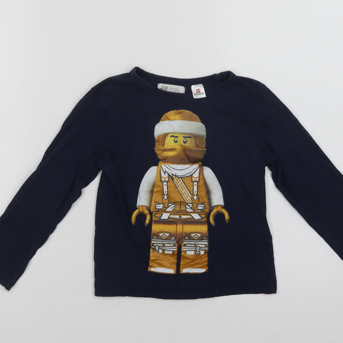 H&M Boys Blue  Cotton Basic T-Shirt Size 3-4 Years Crew Neck  - Lego