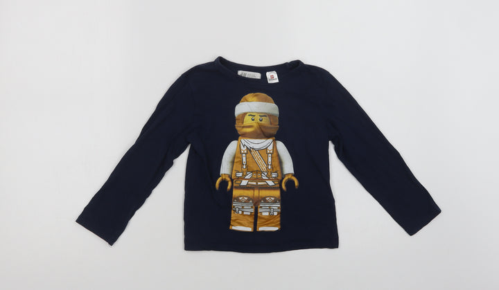 H&M Boys Blue Cotton Basic T-Shirt Size 3-4 Years Crew Neck - Lego