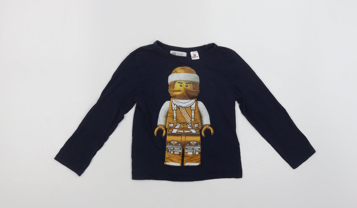 H&M Boys Blue  Cotton Basic T-Shirt Size 3-4 Years Crew Neck  - Lego