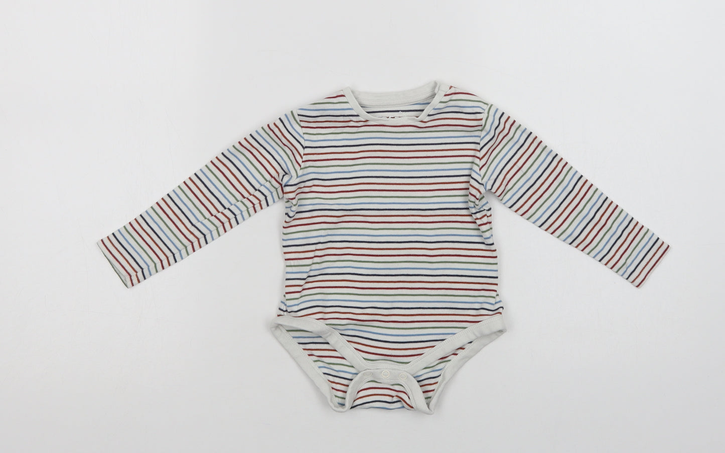 F&F Baby White Striped Cotton Babygrow One-Piece Size 12-18 Months  Snap