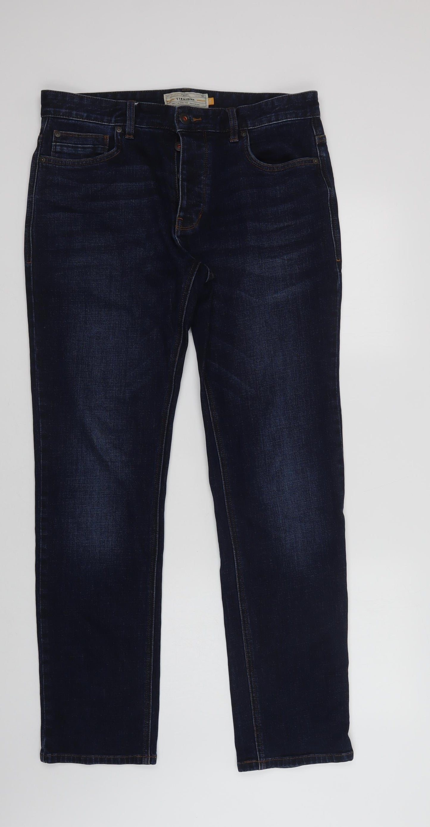 NEXT Mens Blue  Cotton Straight Jeans Size 32 L31 in Regular Button