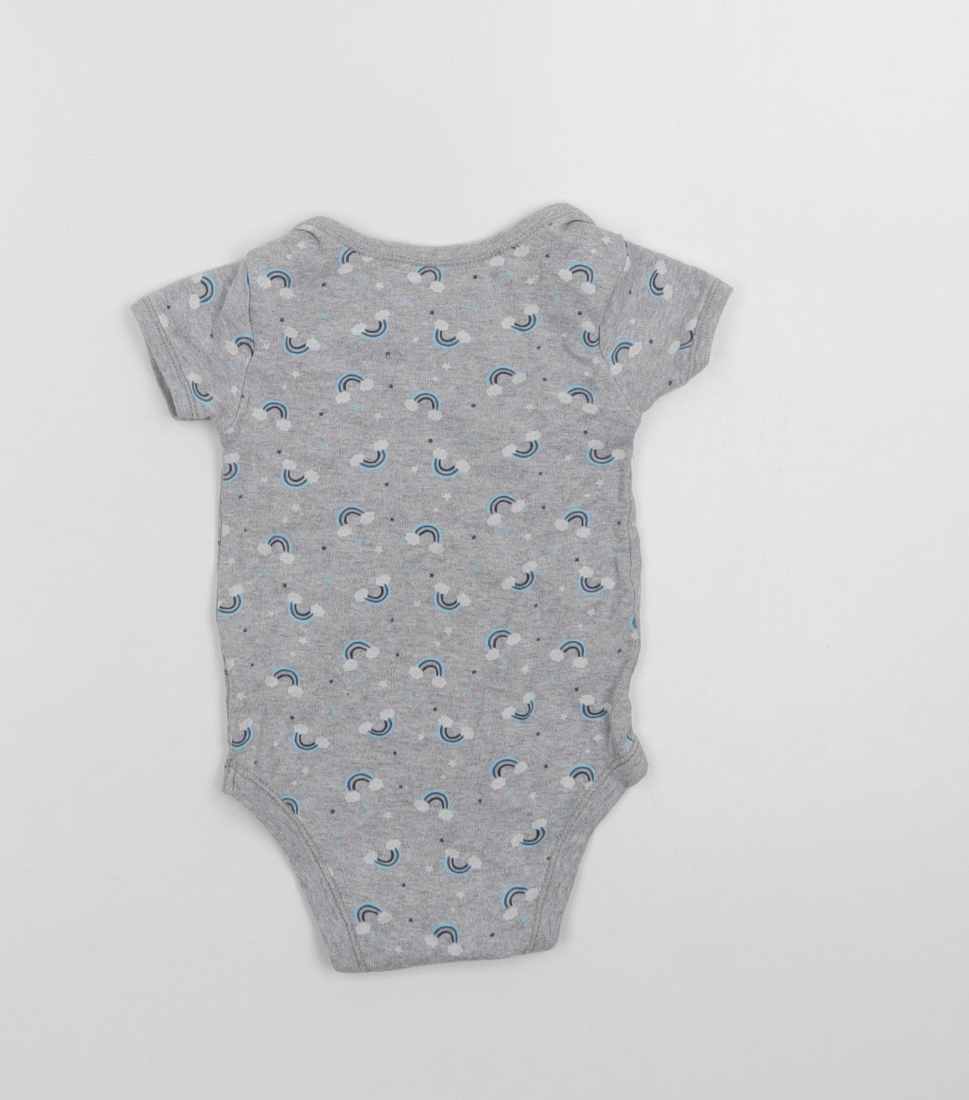 Matalan Baby Grey Geometric Cotton Catsuit One-Piece Size 12-18 Months  Snap - Rainbow Print