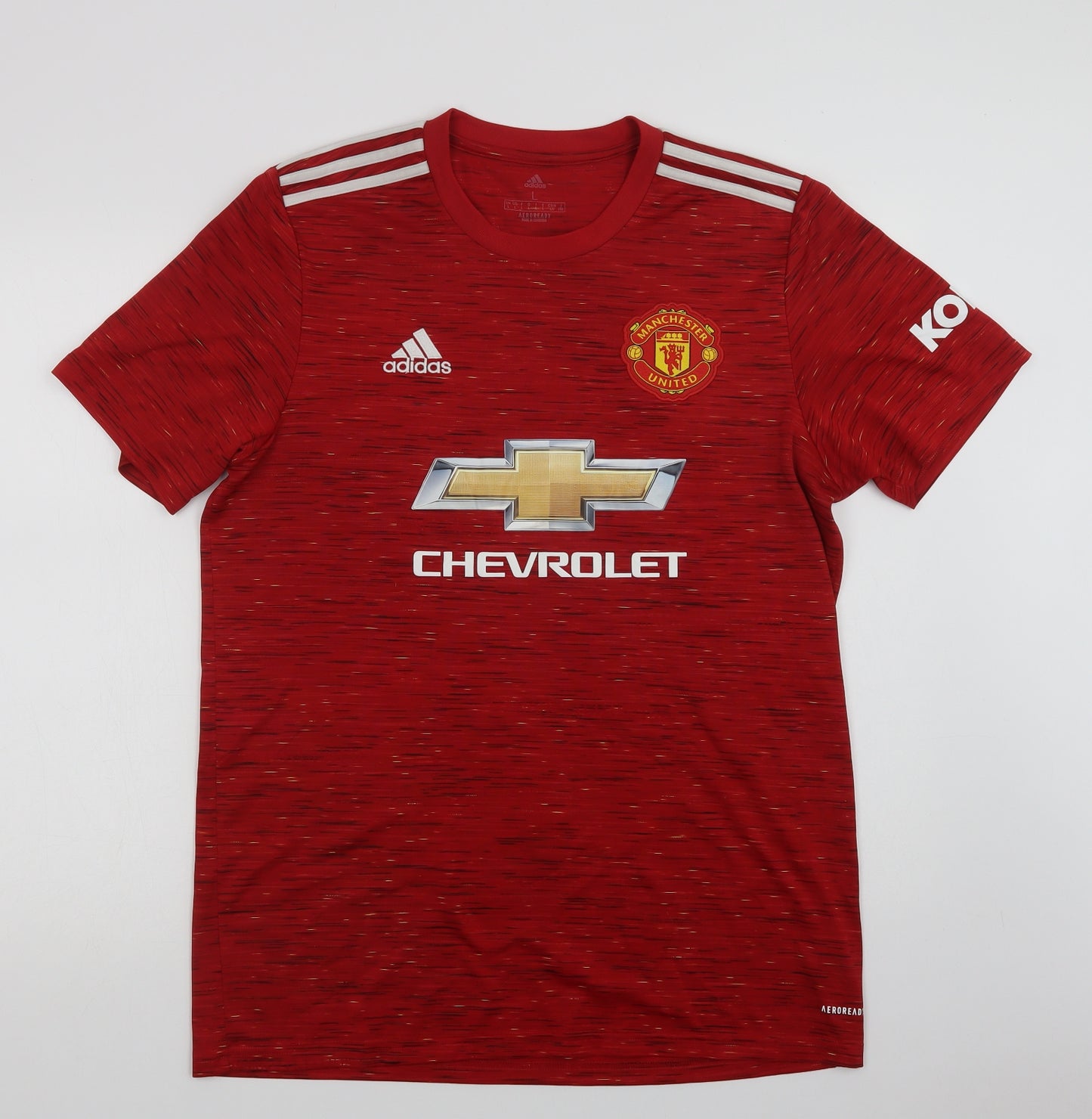 adidas Mens Red Geometric Polyester Jersey T-Shirt Size L Crew Neck  - Manchester United FC