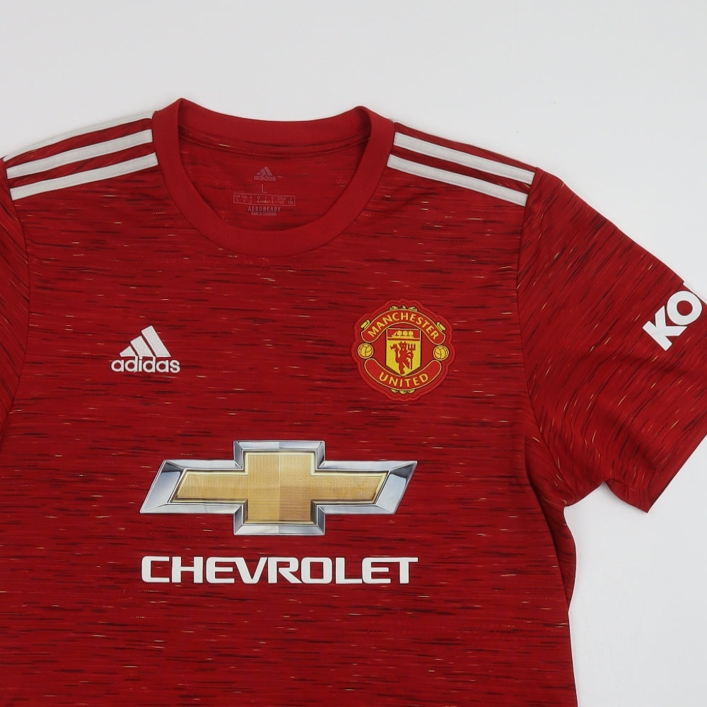 adidas Mens Red Geometric Polyester Jersey T-Shirt Size L Crew Neck  - Manchester United FC