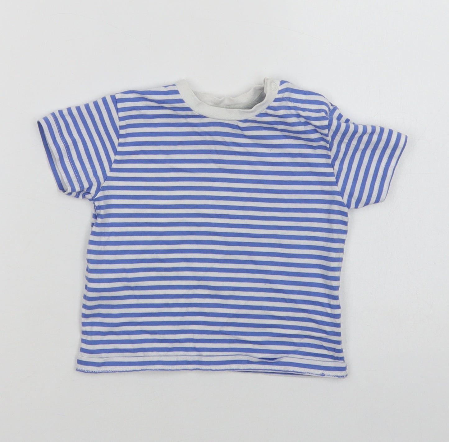 Marks and Spencer Baby Blue Striped Cotton Basic T-Shirt Size 18-24 Months Crew Neck
