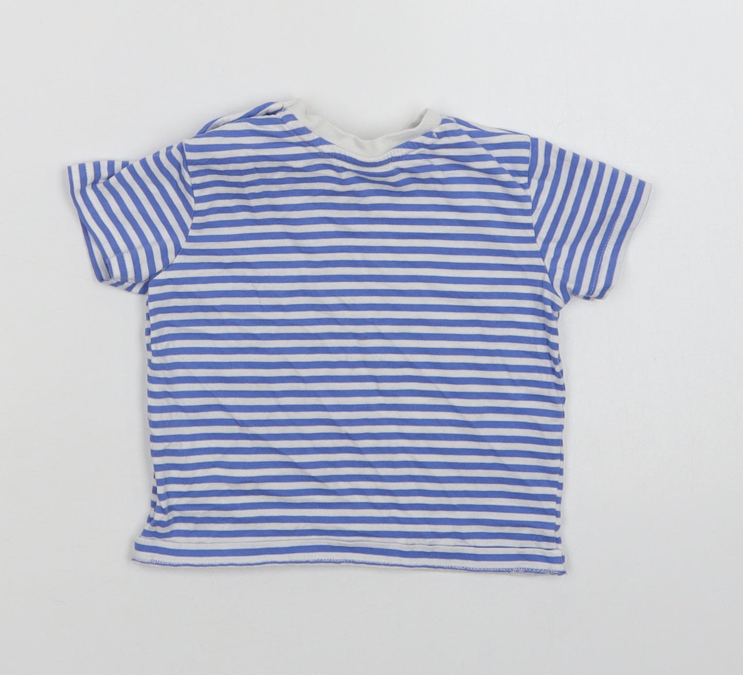 Marks and Spencer Baby Blue Striped Cotton Basic T-Shirt Size 18-24 Months Crew Neck