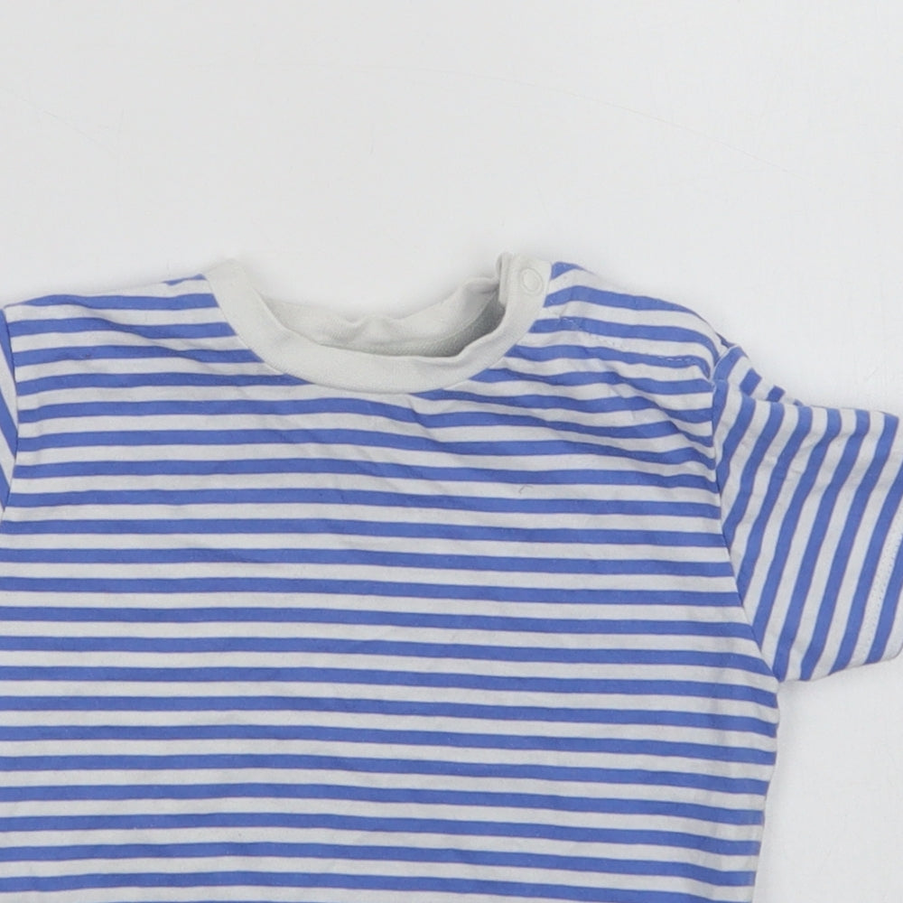 Marks and Spencer Baby Blue Striped Cotton Basic T-Shirt Size 18-24 Months Crew Neck