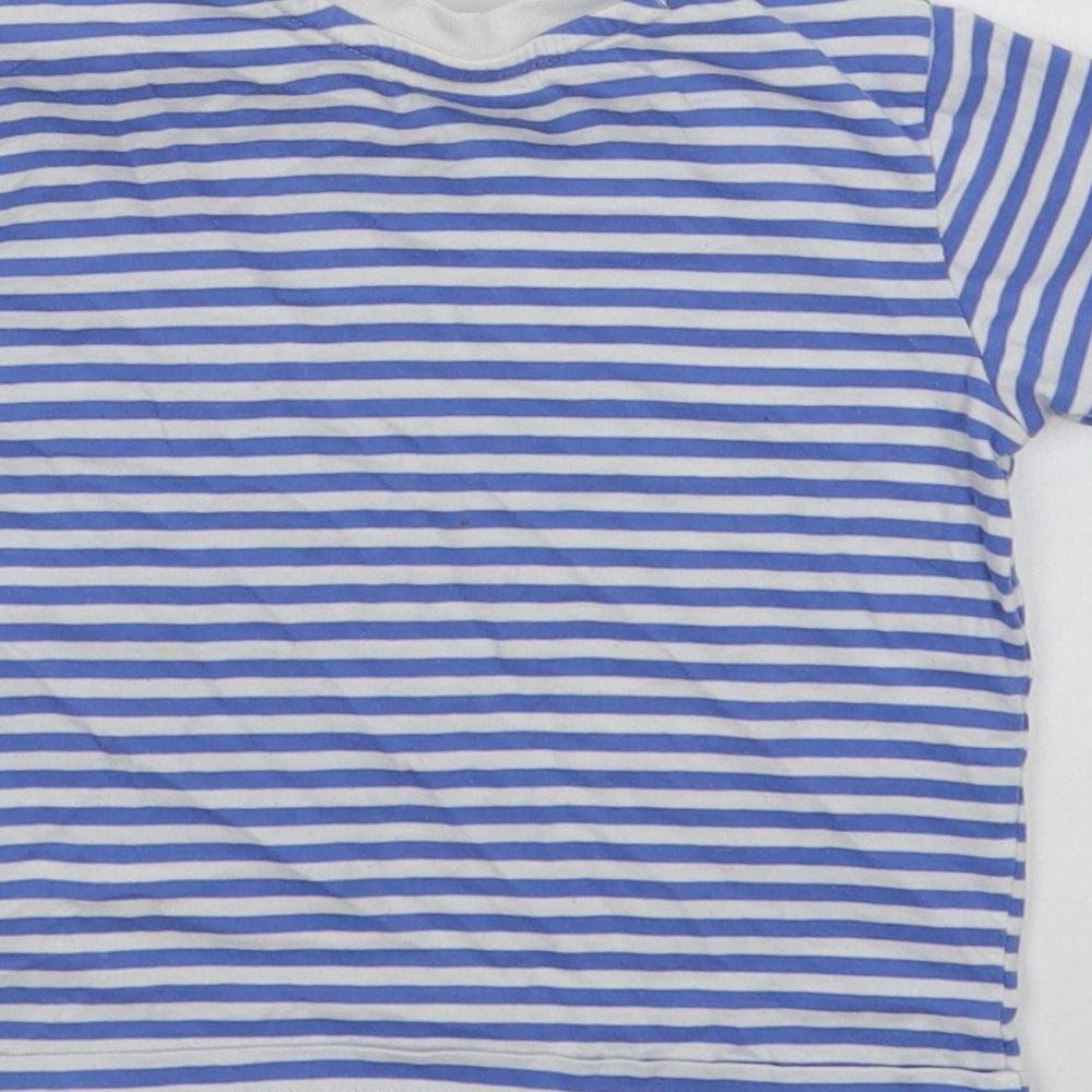 Marks and Spencer Baby Blue Striped Cotton Basic T-Shirt Size 18-24 Months Crew Neck