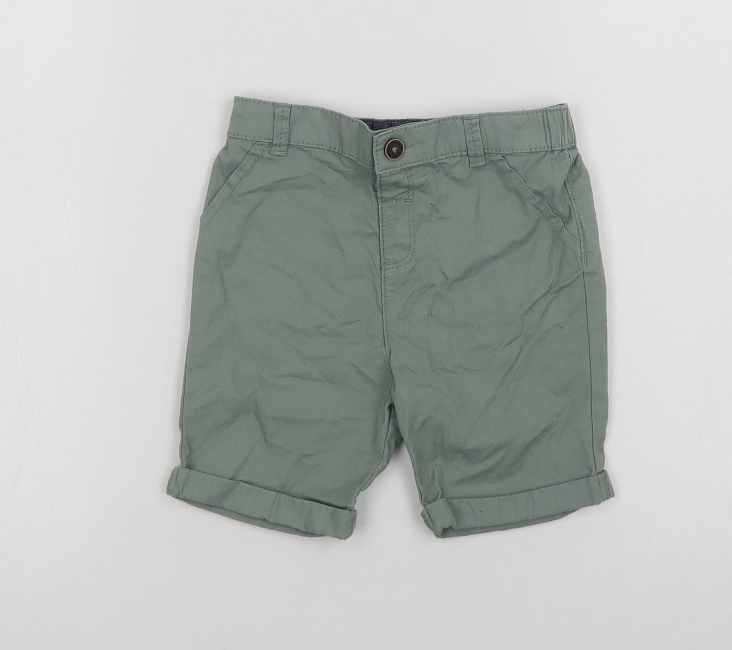 F&F Baby Green  Cotton Cropped Trousers Size 18-24 Months  Button