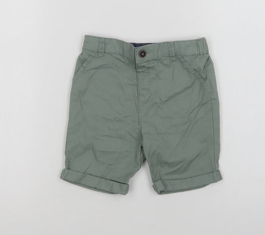 Front view of F&F Baby Green Cotton Cropped Trousers, size 18-24, Months Button