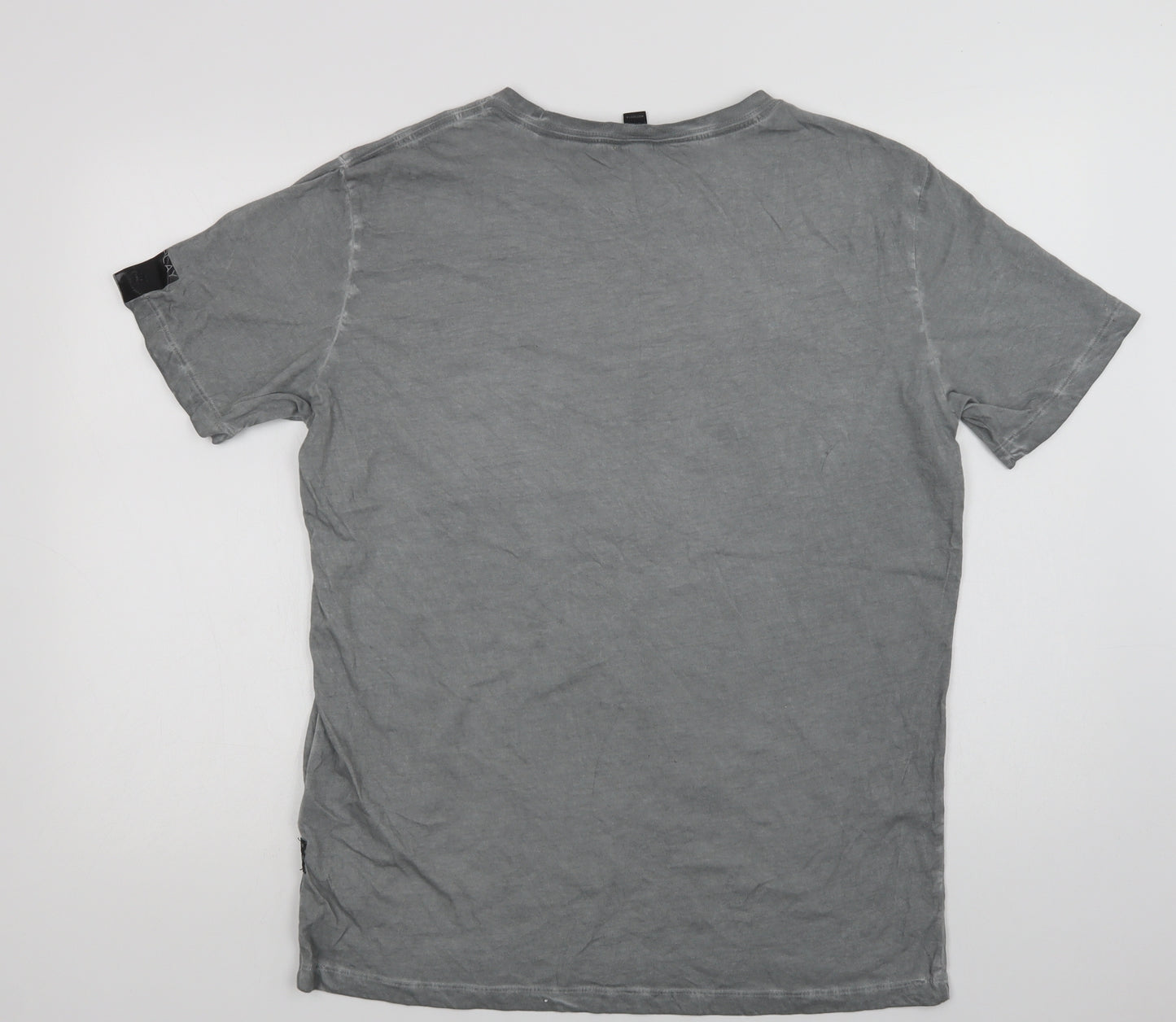 Replay Mens Grey  Cotton  T-Shirt Size L Crew Neck  - Motorcycle